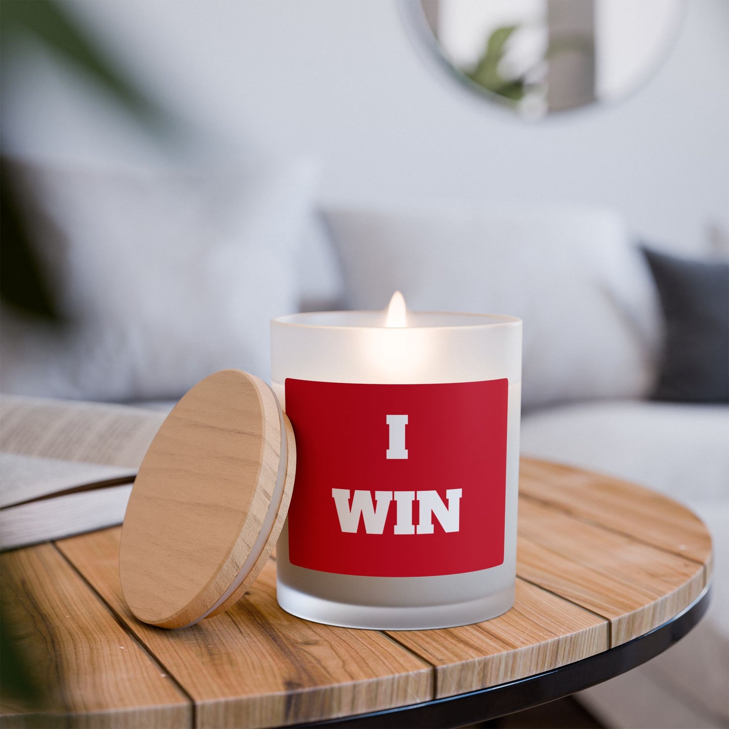 "I WIN" - Frosted Glass Candle, 11oz