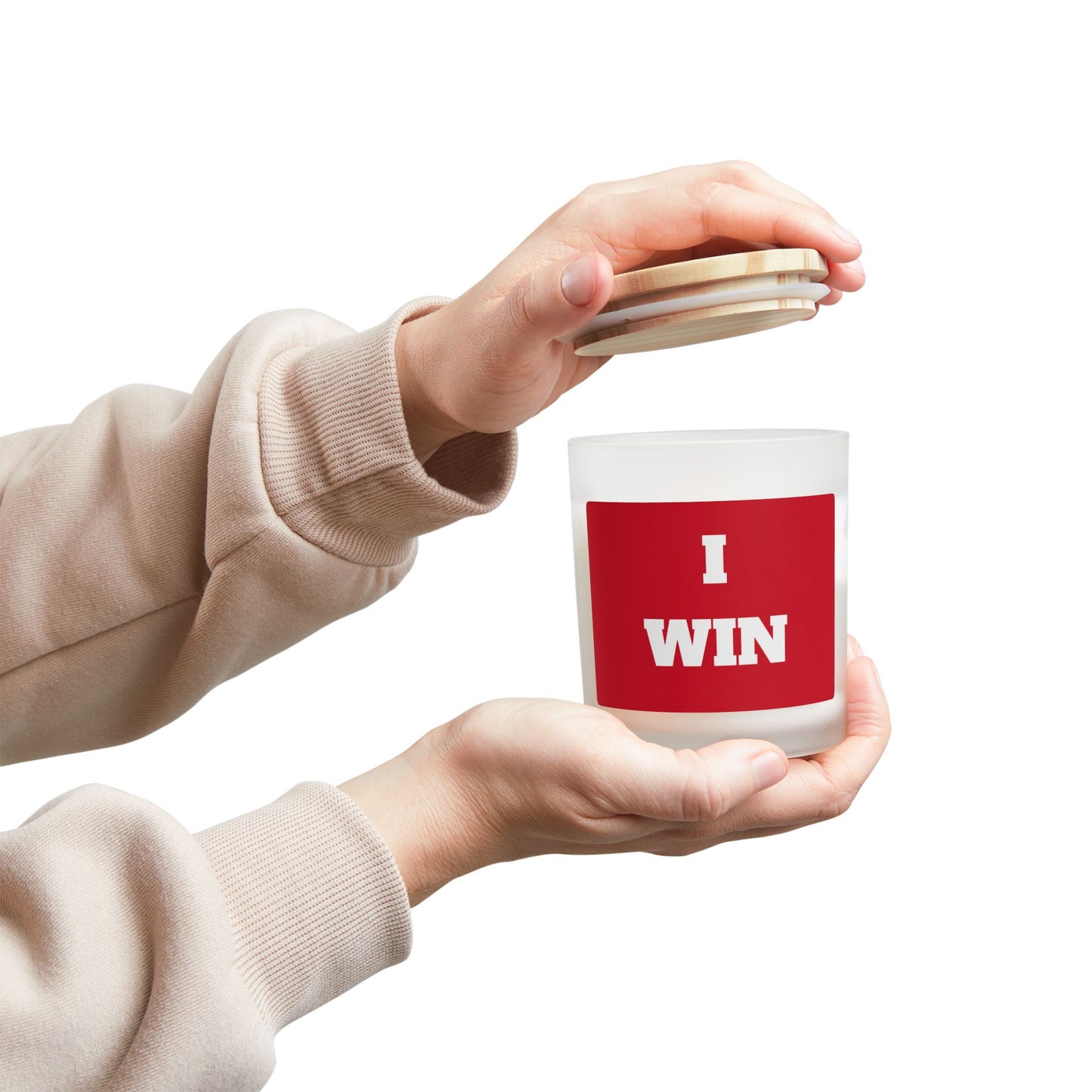 "I WIN" - Frosted Glass Candle, 11oz