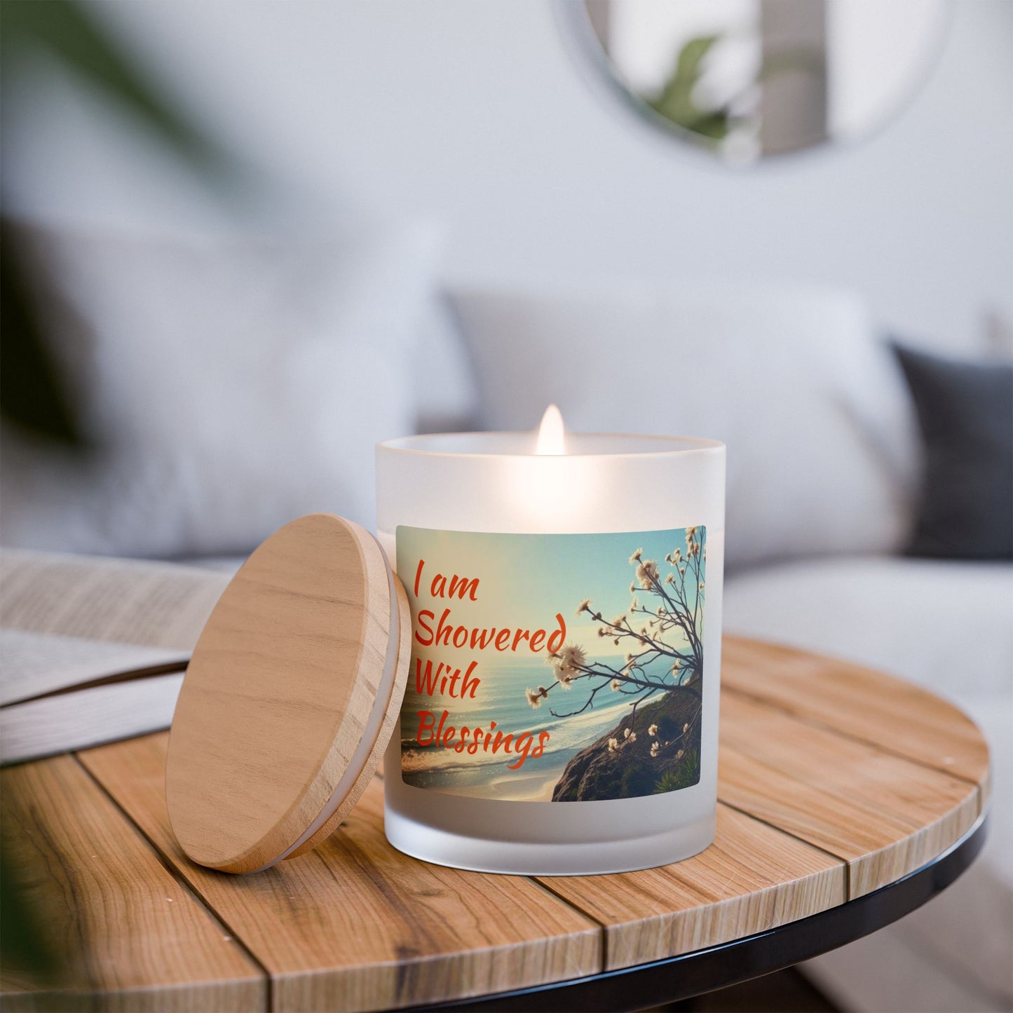 "I am Showered with Blessings" - Frosted Glass Candle, 11oz