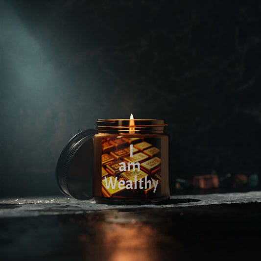 "I Am Wealthy" Scented Soy Candle - Multi-Size Amber Jar