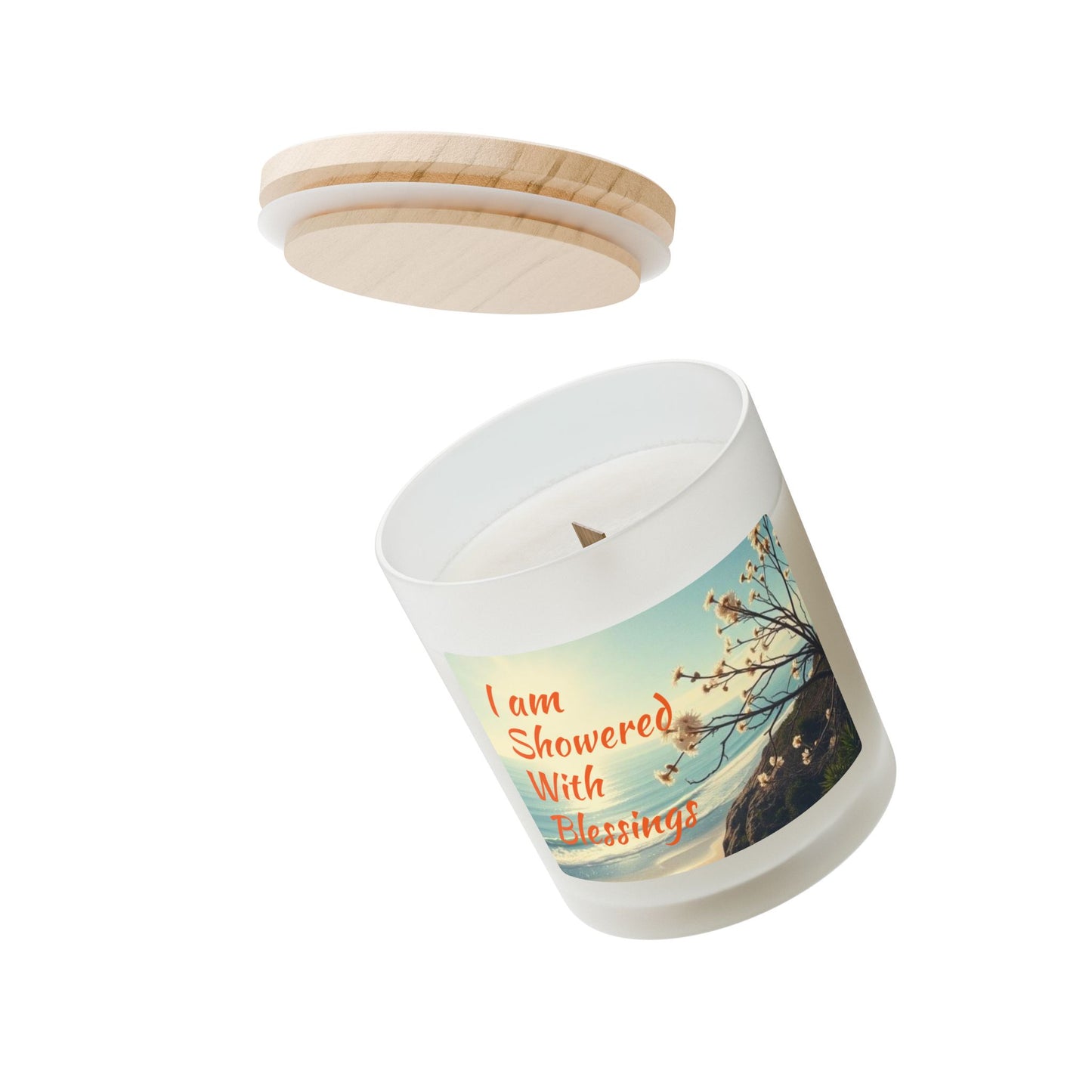 "I am Showered with Blessings" - Frosted Glass Candle, 11oz