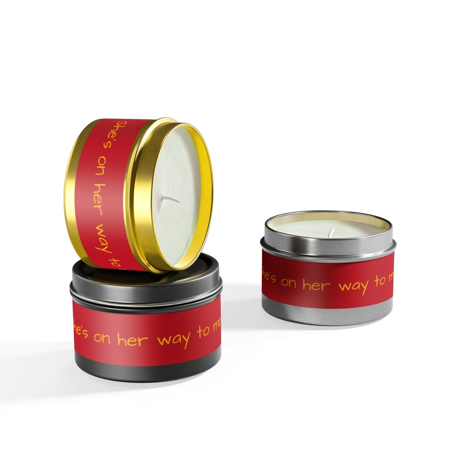 "She's on her way to me" - Inspirational Tin Candle
