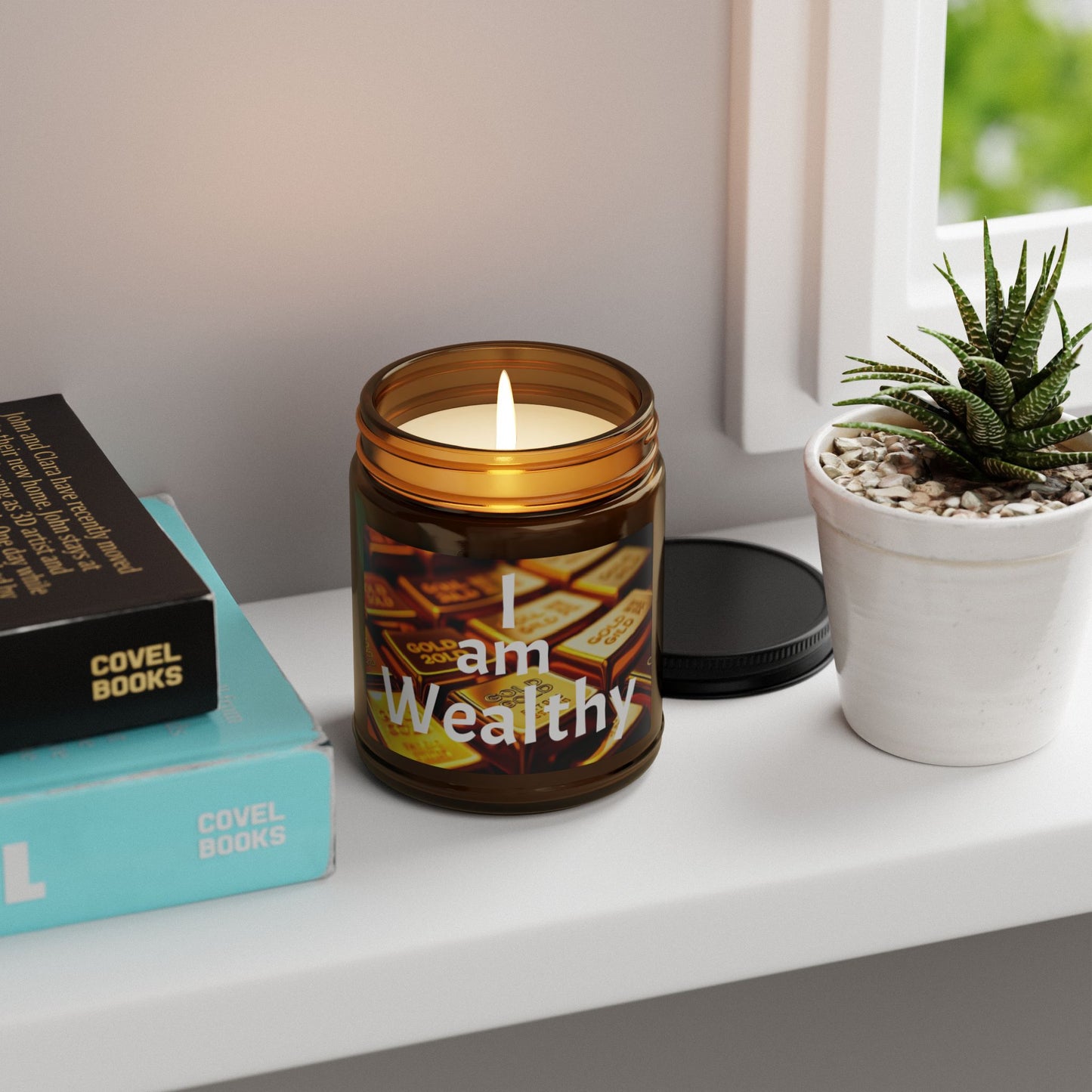 "I Am Wealthy" Scented Soy Candle - Multi-Size Amber Jar