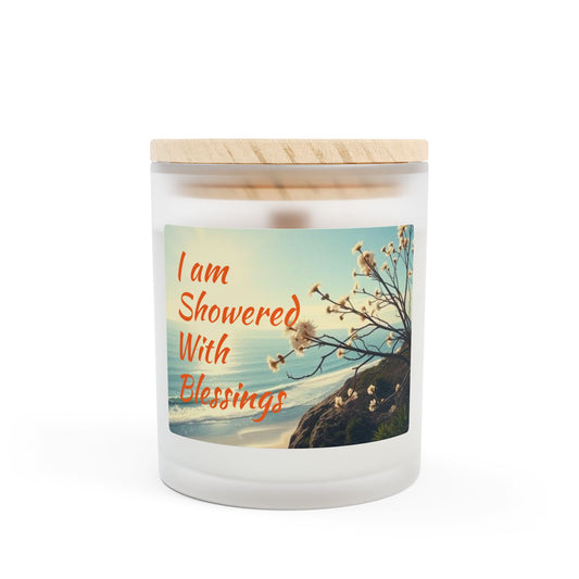 "I am Showered with Blessings" - Frosted Glass Candle, 11oz