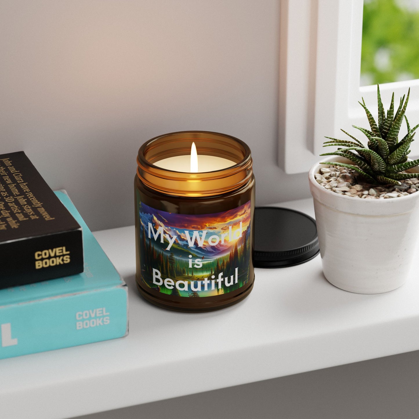 "My World is Beautiful" - Scented Soy Candle in Amber Jar, 4oz & 9oz