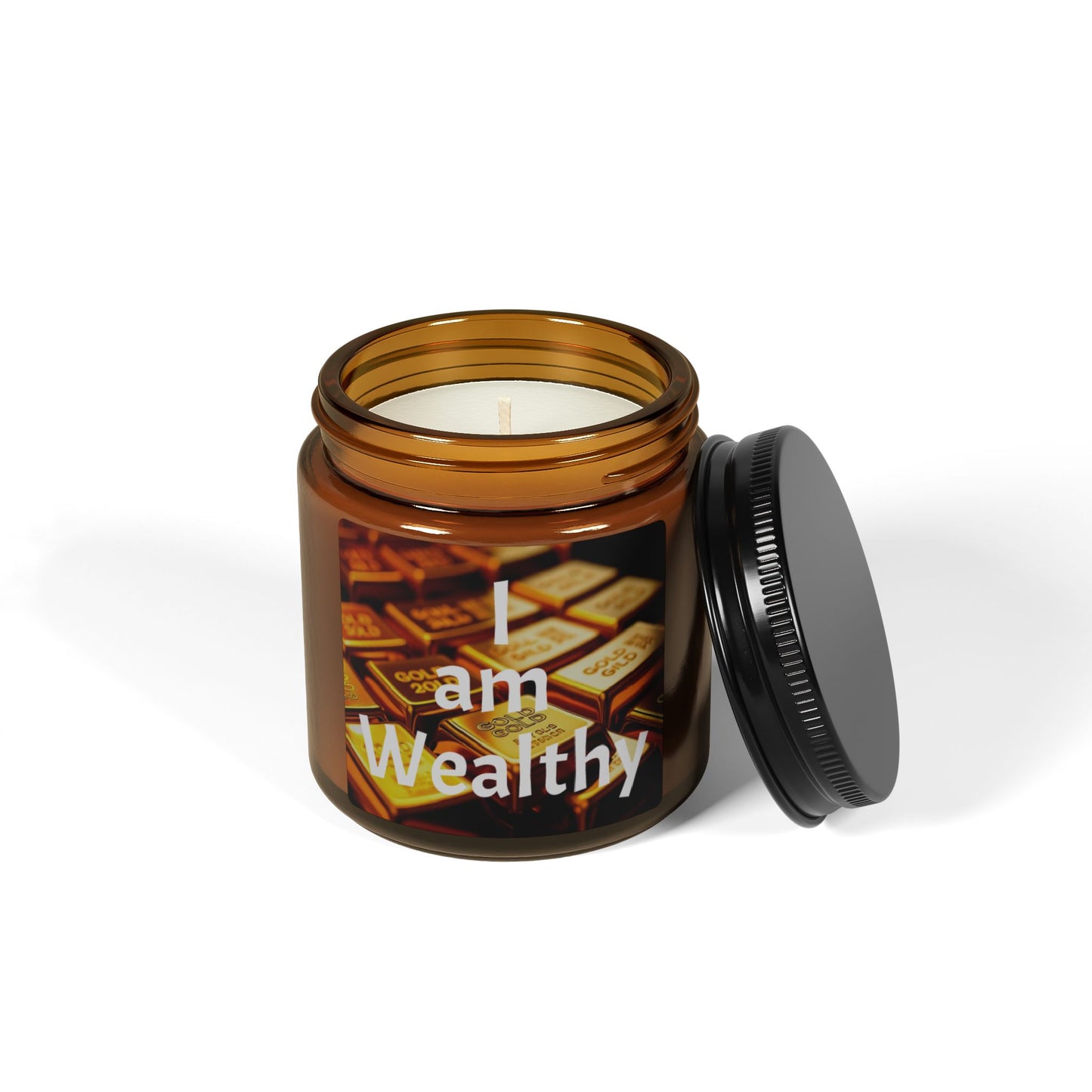 "I Am Wealthy" Scented Soy Candle - Multi-Size Amber Jar