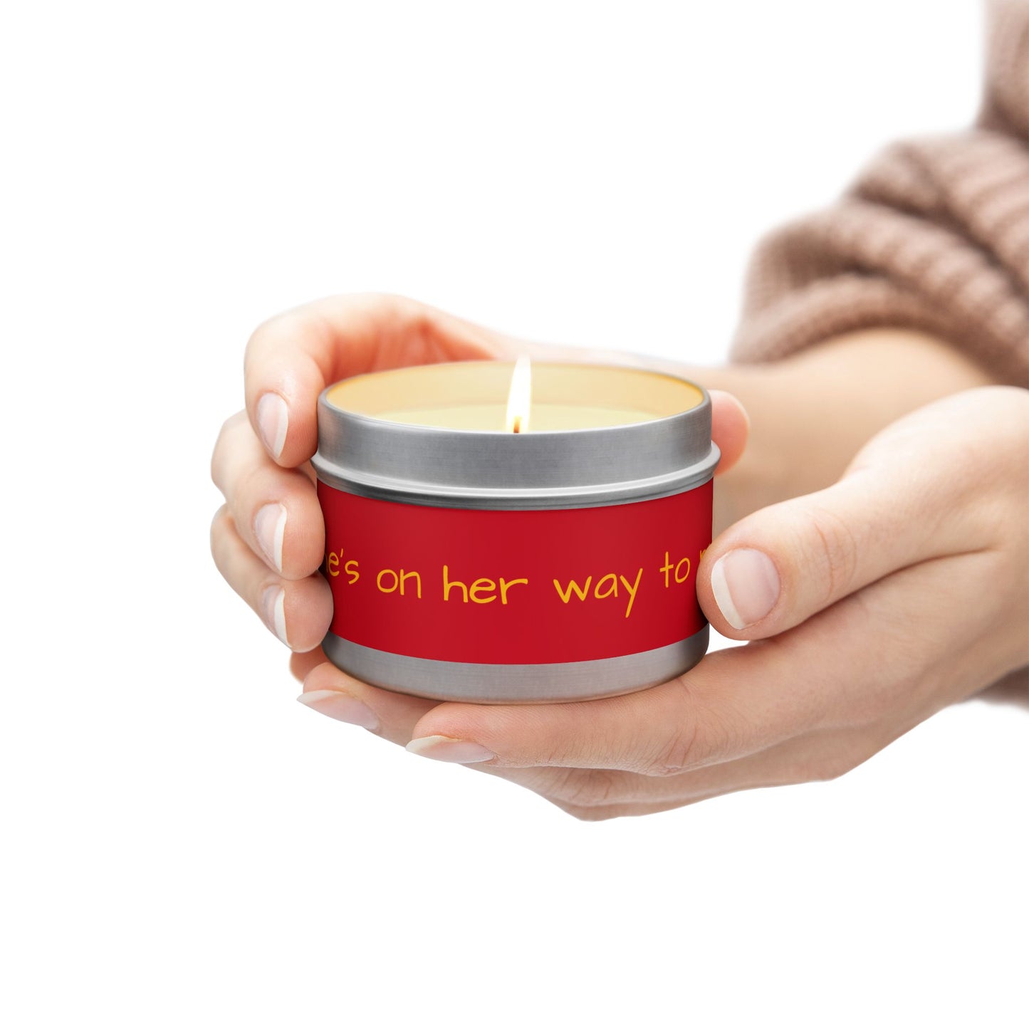 "She's on her way to me" - Inspirational Tin Candle