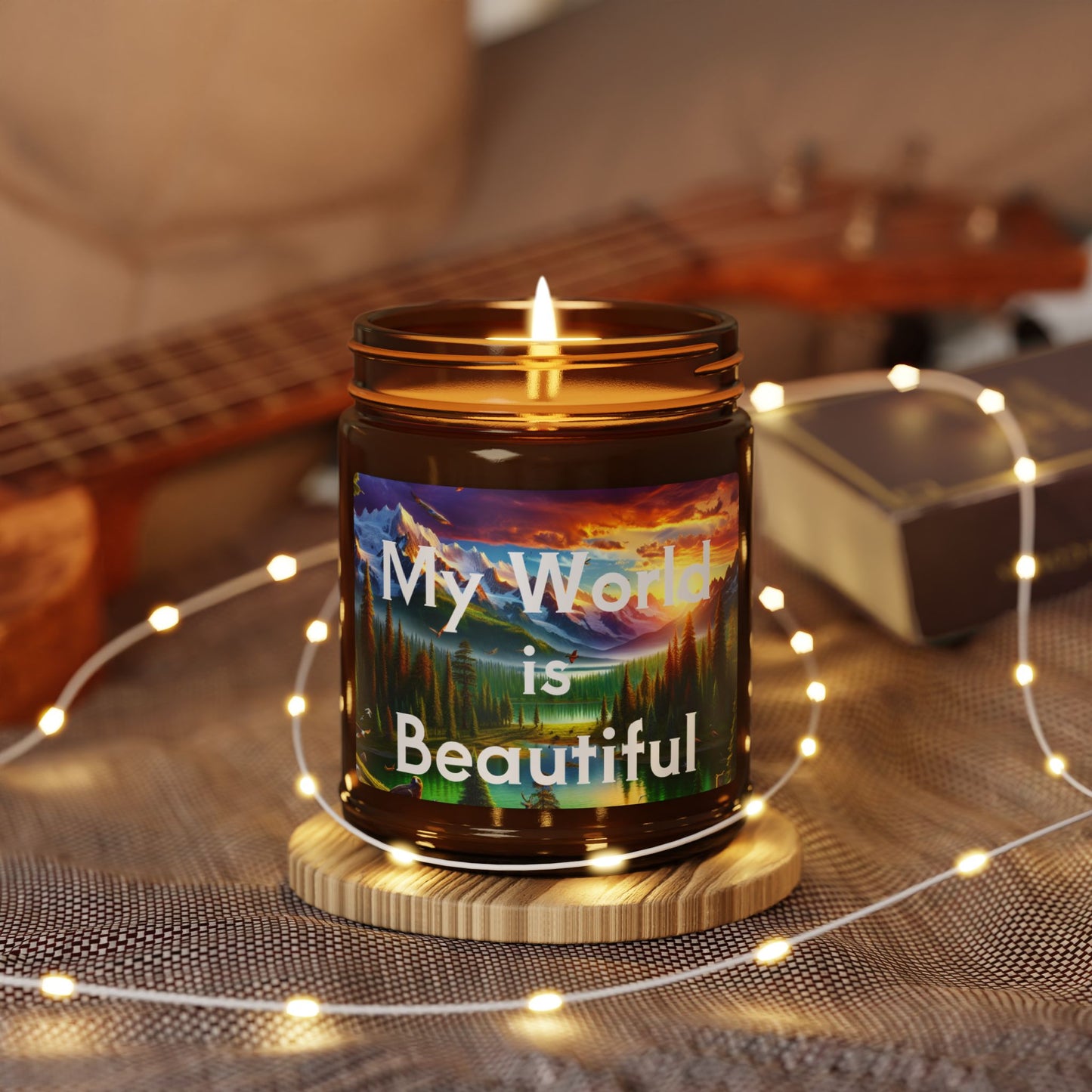 "My World is Beautiful" - Scented Soy Candle in Amber Jar, 4oz & 9oz