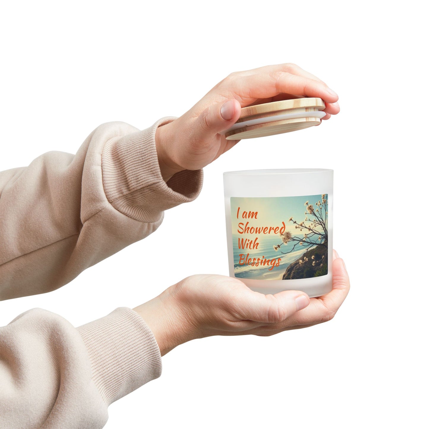 "I am Showered with Blessings" - Frosted Glass Candle, 11oz